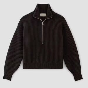 Everlane Half-Zip Sweater in Luxe Merino Wool - Black, Cropped Style, Size Large